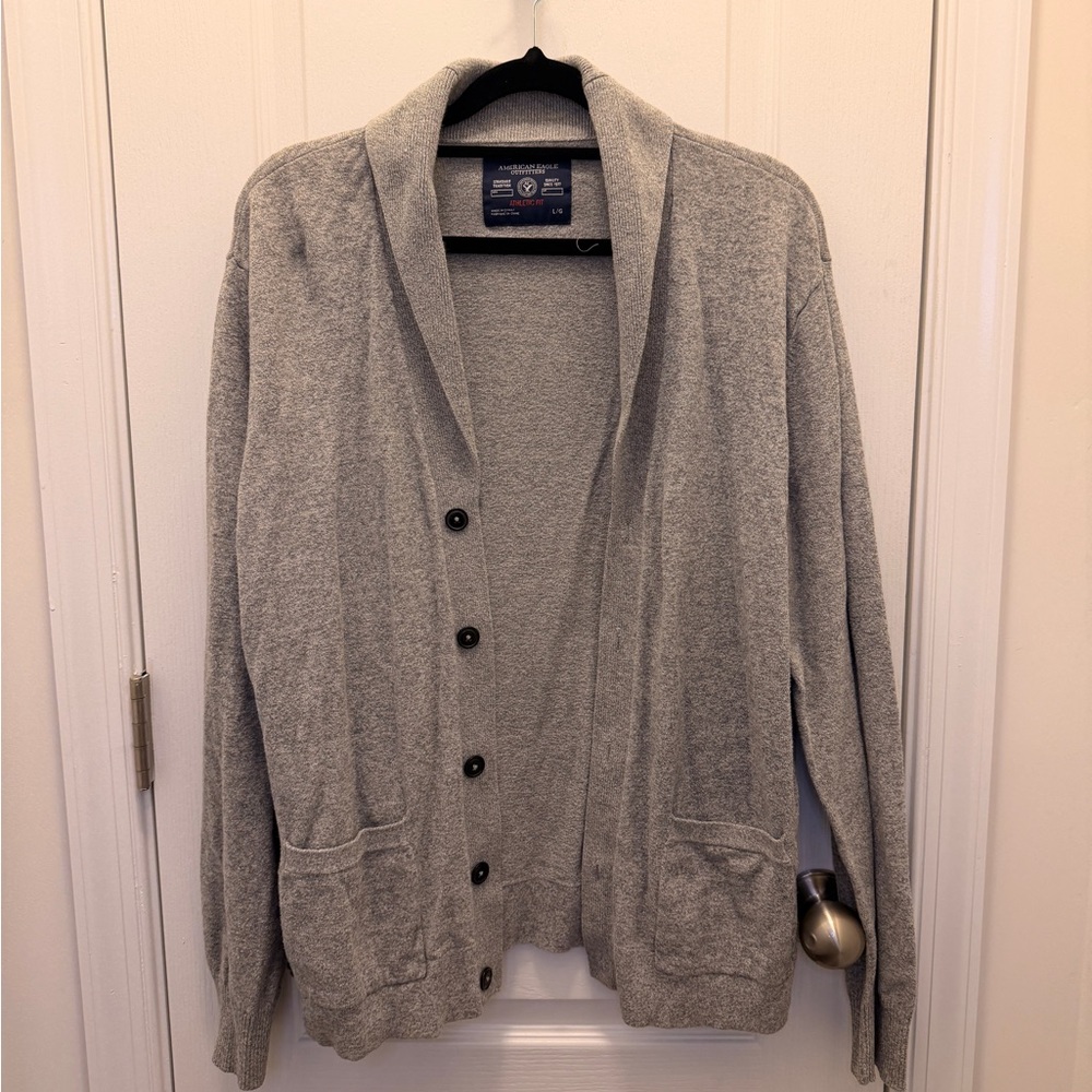 Men's Gray Shawl Collar Button Cardigan Sweater